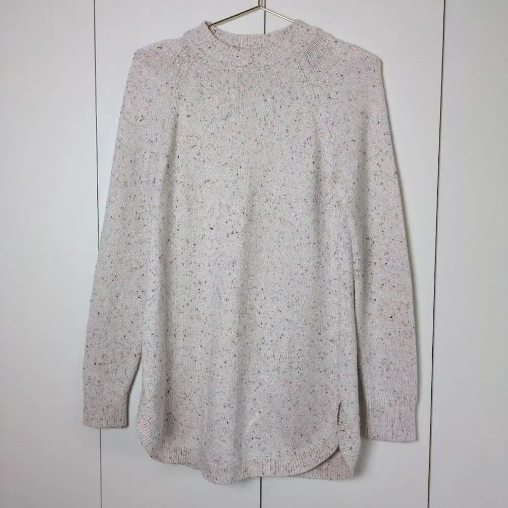Loft Womens Speckled Knit Sweater Long Sleeve Crew Neck Size M Beige